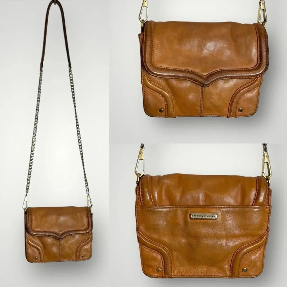 Rebecca Minkoff Mini Crossbody Purse Gold Hardware Chain Link Strap Caramel